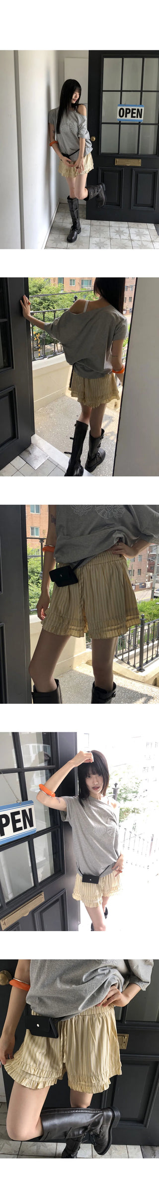 Ute Stripe Frill Cancan Banding Shorts