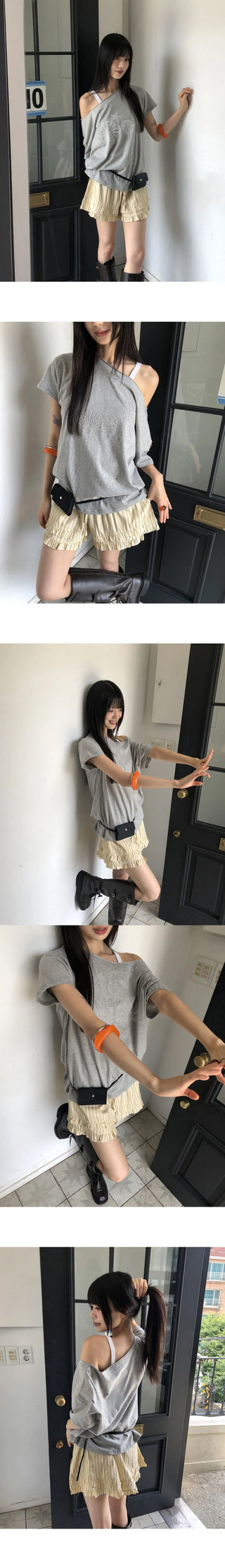 Ute Stripe Frill Cancan Banding Shorts