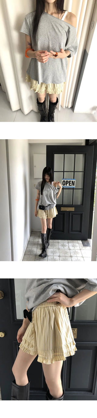 Ute Stripe Frill Cancan Banding Shorts