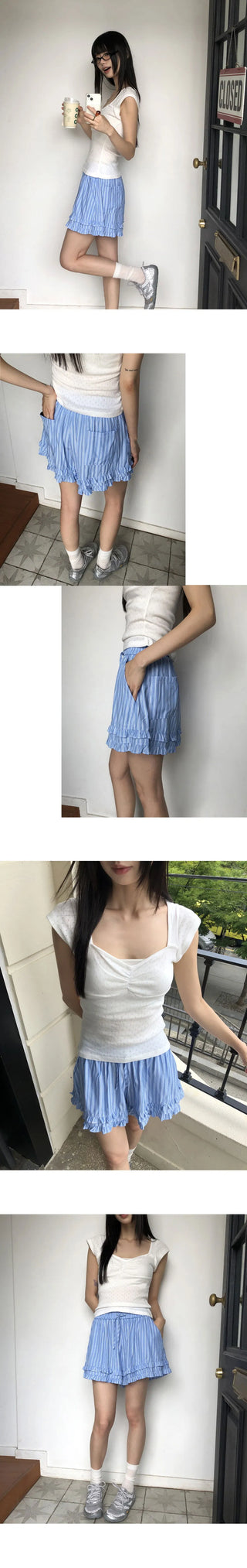 Ute Stripe Frill Cancan Banding Shorts