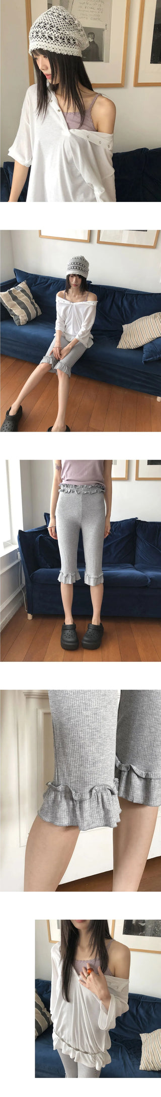 Jabel Ribbed Frill Capri Pants
