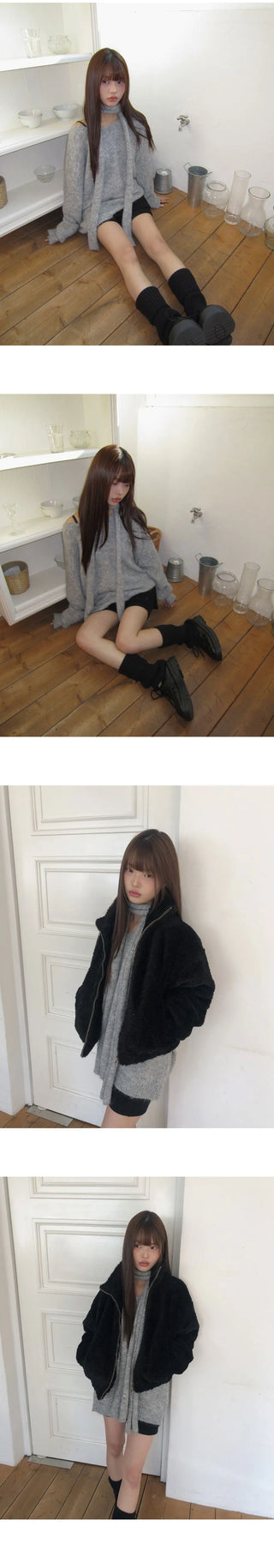 Dori Muffler Loose V-Neck Knitwear