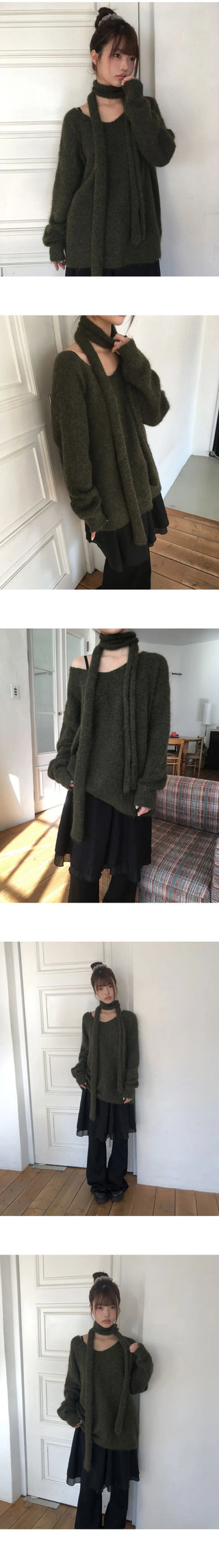 Dori Muffler Loose V-Neck Knitwear