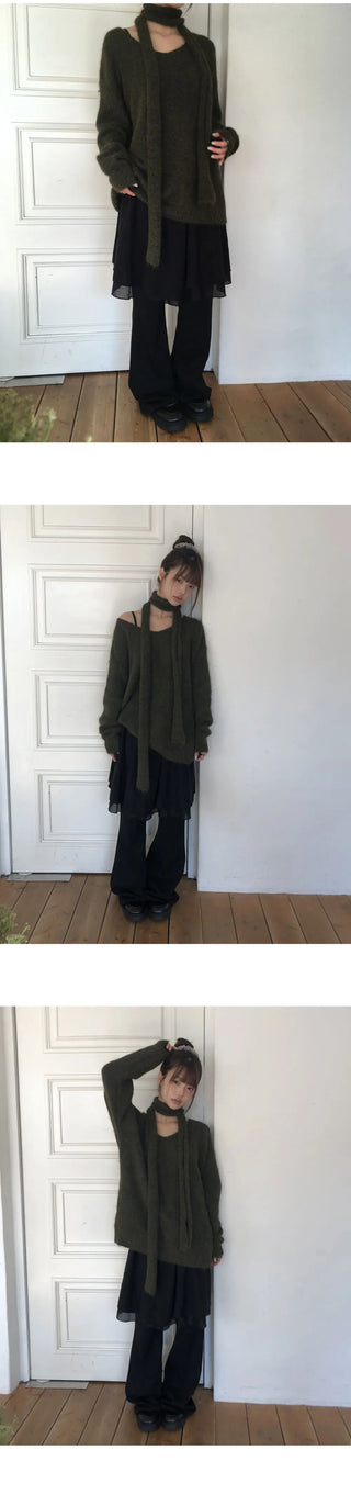 Dori Muffler Loose V-Neck Knitwear