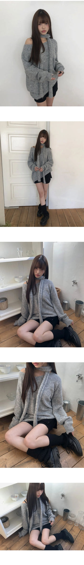 Dori Muffler Loose V-Neck Knitwear