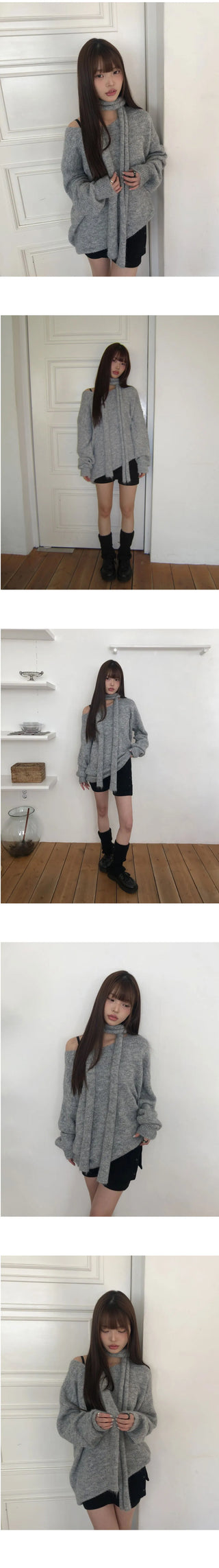Dori Muffler Loose V-Neck Knitwear