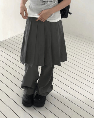 Pippi Pleated Flared Back Banding Skirt Long Pants