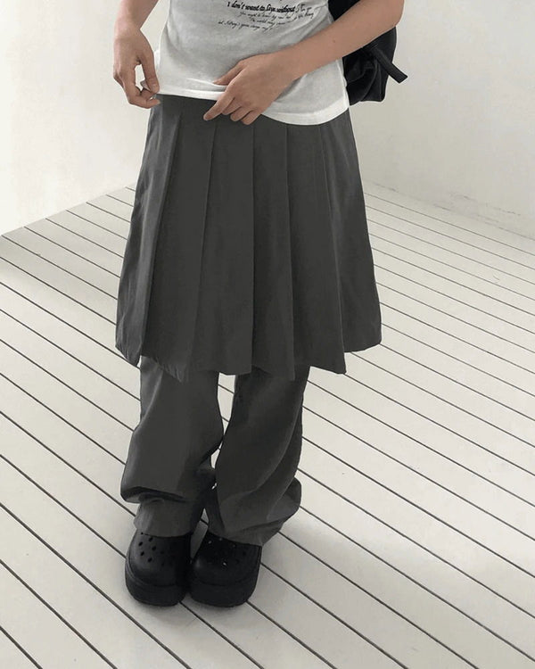 Pippi Pleated Flared Back Banding Skirt Long Pants