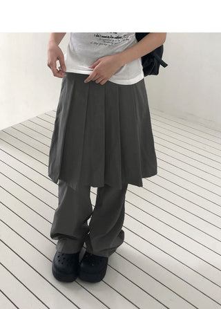 Pippi Pleated Flared Back Banding Skirt Long Pants