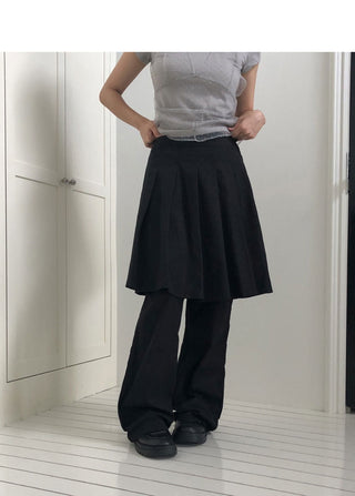 Pippi Pleated Flared Back Banding Skirt Long Pants