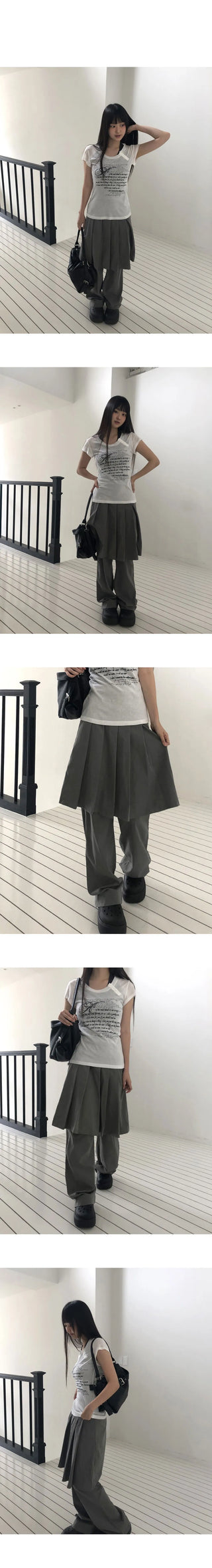 Pippi Pleated Flared Back Banding Skirt Long Pants