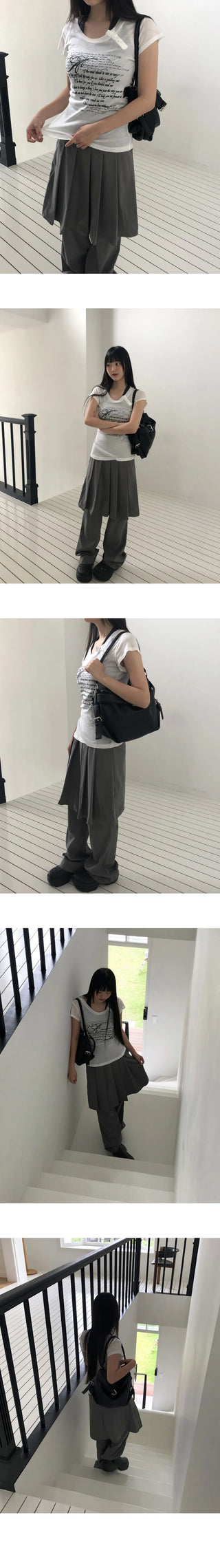 Pippi Pleated Flared Back Banding Skirt Long Pants