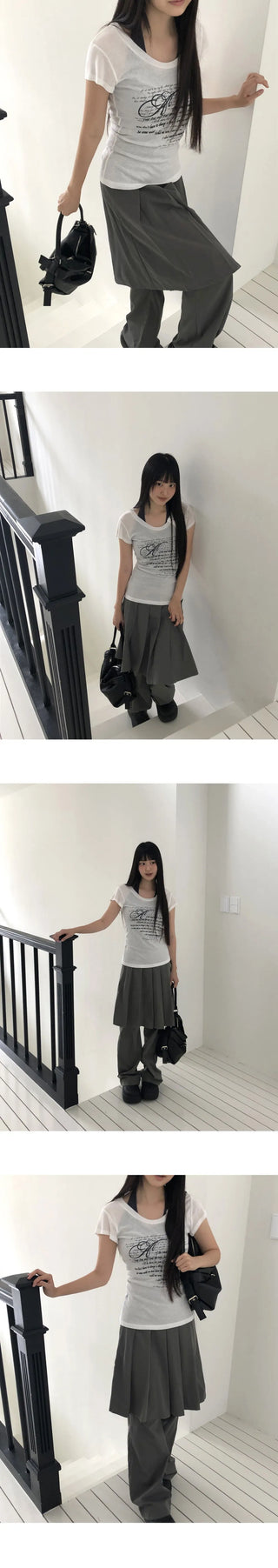 Pippi Pleated Flared Back Banding Skirt Long Pants