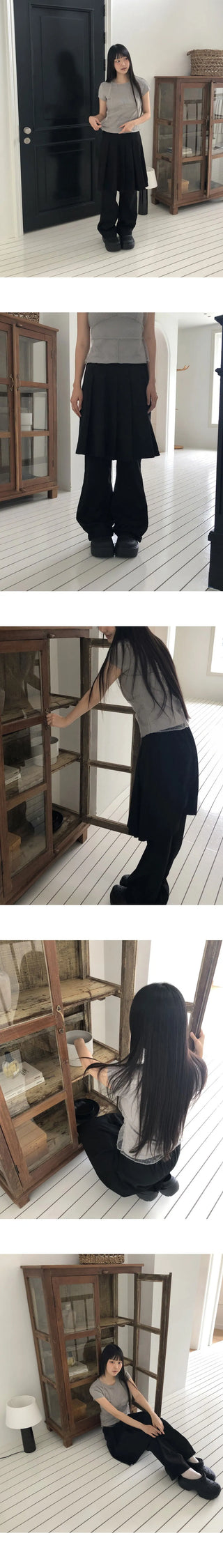 Pippi Pleated Flared Back Banding Skirt Long Pants