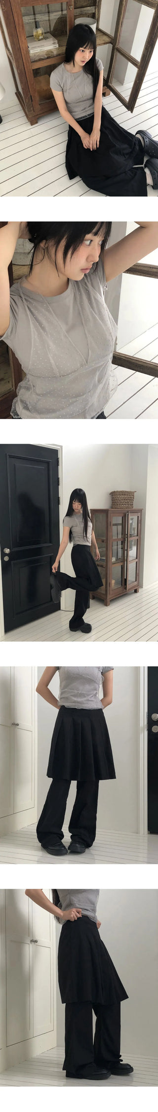 Pippi Pleated Flared Back Banding Skirt Long Pants