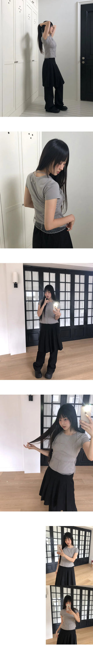 Pippi Pleated Flared Back Banding Skirt Long Pants