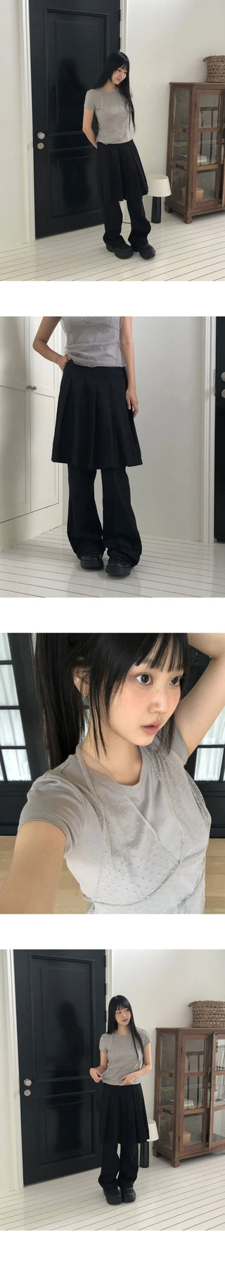 Pippi Pleated Flared Back Banding Skirt Long Pants