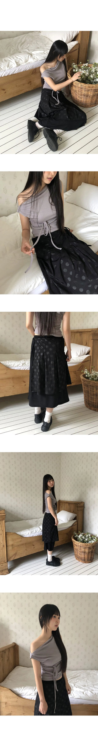 Kiko Dot Nylon Layered Pleated Midi Skirt