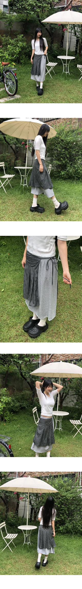 Kiko Dot Nylon Layered Pleated Midi Skirt