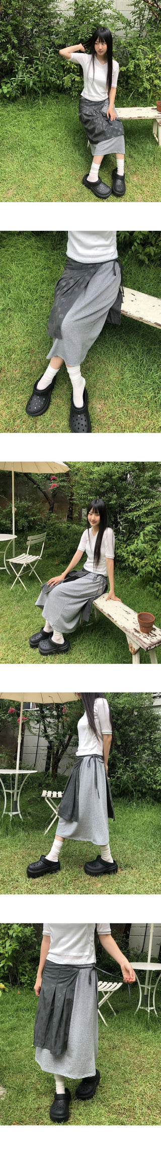 Kiko Dot Nylon Layered Pleated Midi Skirt