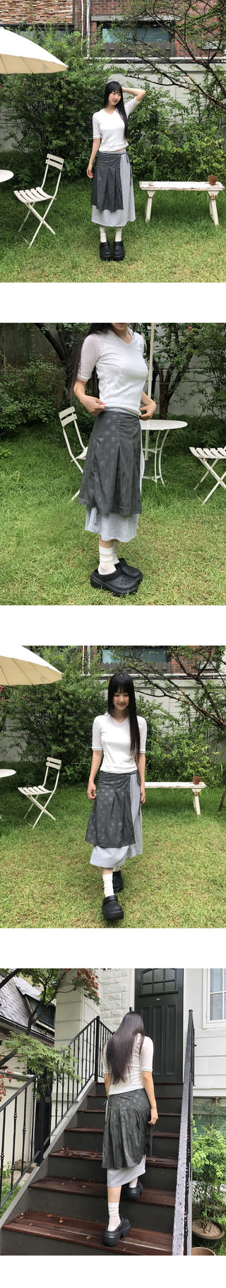 Kiko Dot Nylon Layered Pleated Midi Skirt