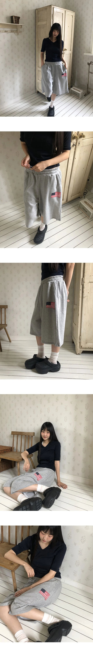 Tiken Stars and Stripes Print Banding Bermuda Pants