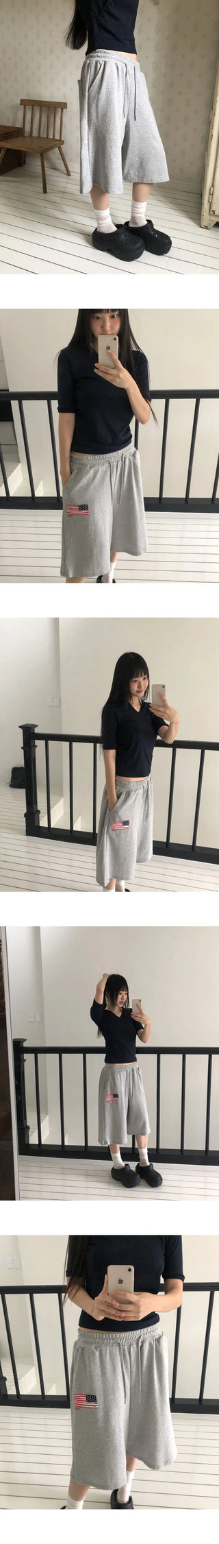 Tiken Stars and Stripes Print Banding Bermuda Pants
