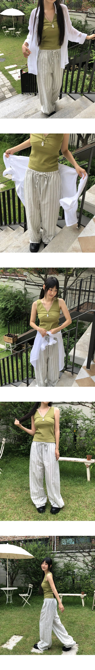 Piyo V-Neck Ribbed Lace Sleeveless
