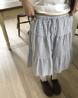 Calming seersucker check cancan banding midi skirt