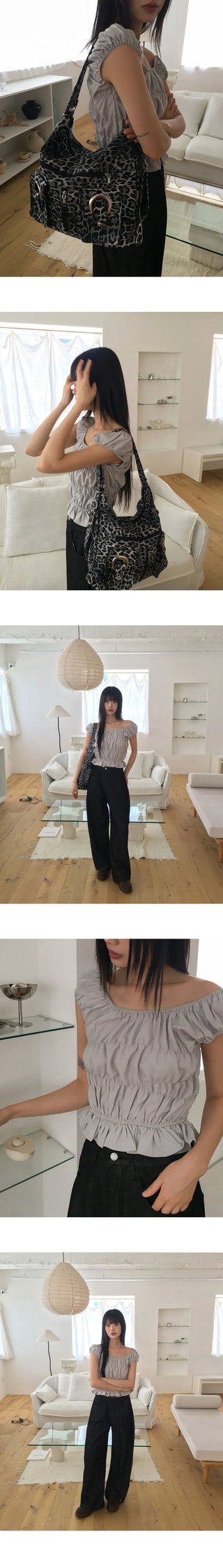 Furen Off-Shoulder Shirring Frill Sleeveless Blouse