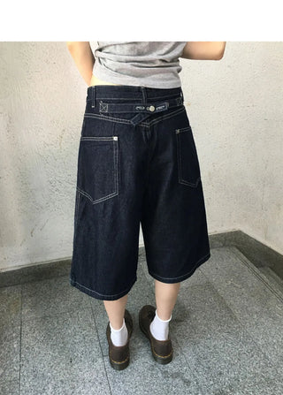 Dauphine Split beige Faded denim bermuda pants