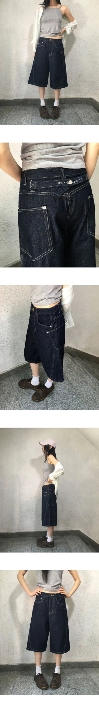 Dauphine Split beige Faded denim bermuda pants