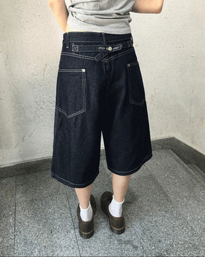 Dauphine Split beige Faded denim bermuda pants