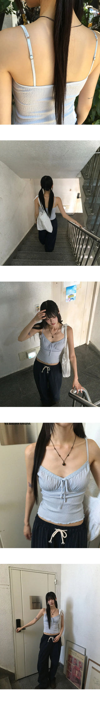 Cream Lace Shirring Ribbon Sleeveless