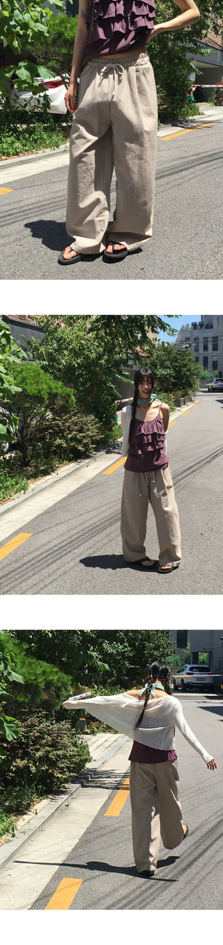 Pookie Linen Stripe Banding Wide Long Pants