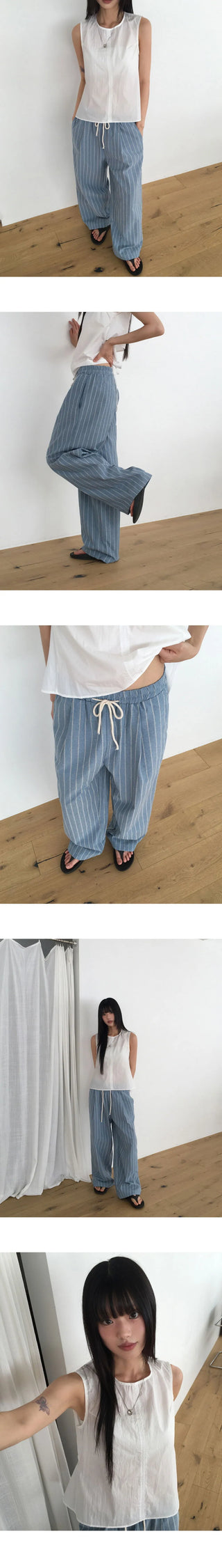 Pookie Linen Stripe Banding Wide Long Pants