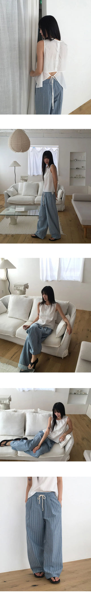 Pookie Linen Stripe Banding Wide Long Pants