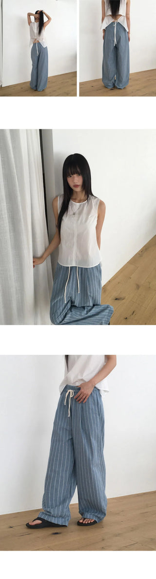 Pookie Linen Stripe Banding Wide Long Pants