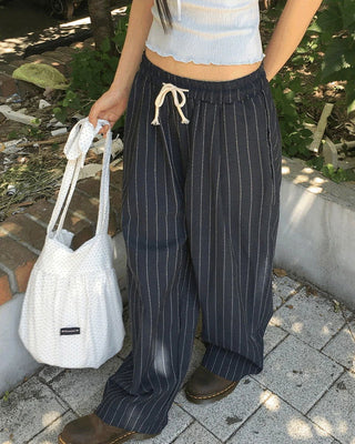 Pookie Linen Stripe Banding Wide Long Pants