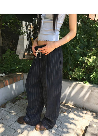 Pookie Linen Stripe Banding Wide Long Pants