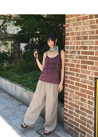 Pookie Linen Stripe Banding Wide Long Pants