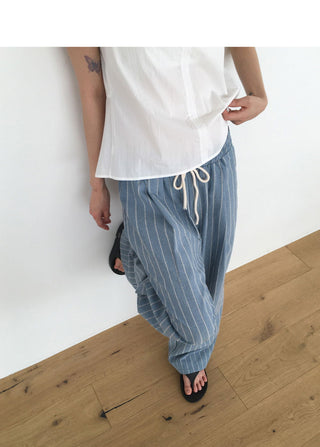 Pookie Linen Stripe Banding Wide Long Pants