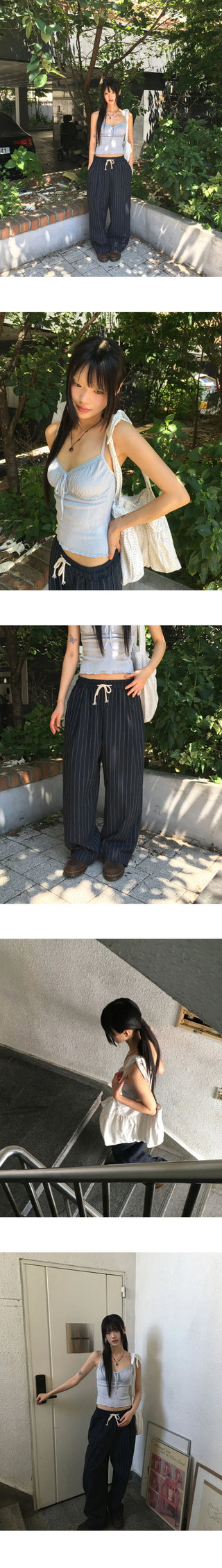Pookie Linen Stripe Banding Wide Long Pants