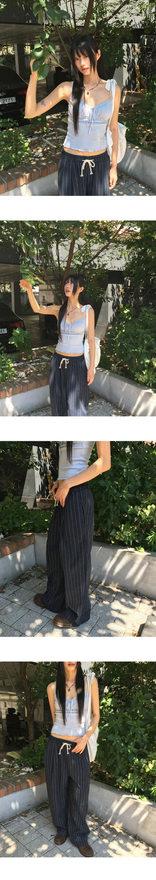 Pookie Linen Stripe Banding Wide Long Pants