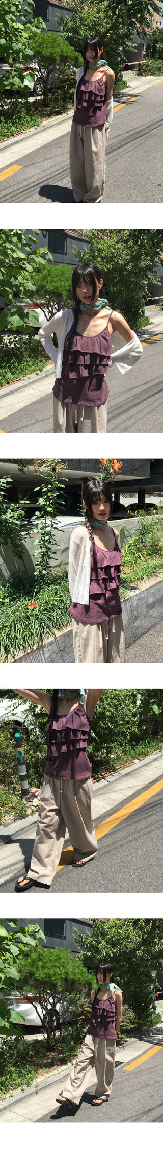 Pookie Linen Stripe Banding Wide Long Pants