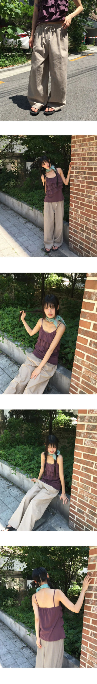 Pookie Linen Stripe Banding Wide Long Pants