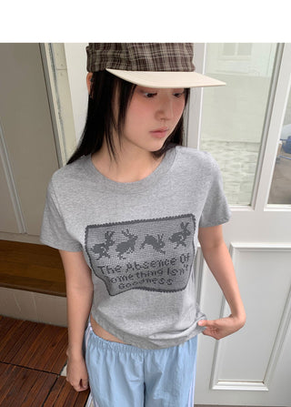 Puring Rabbit Lace Print Short Sleeve T-Shirt