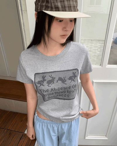 Puring Rabbit Lace Print Short Sleeve T-Shirt
