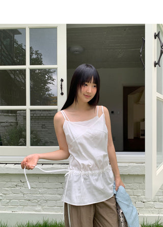 Brew Ribbon Shirring Layered Sleeveless Dress