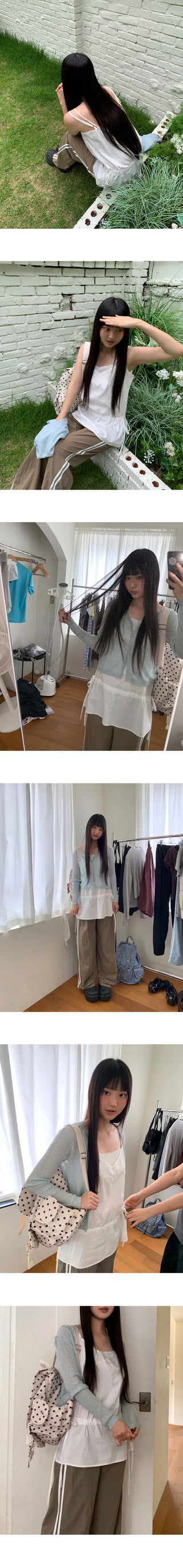 Brew Ribbon Shirring Layered Sleeveless Dress